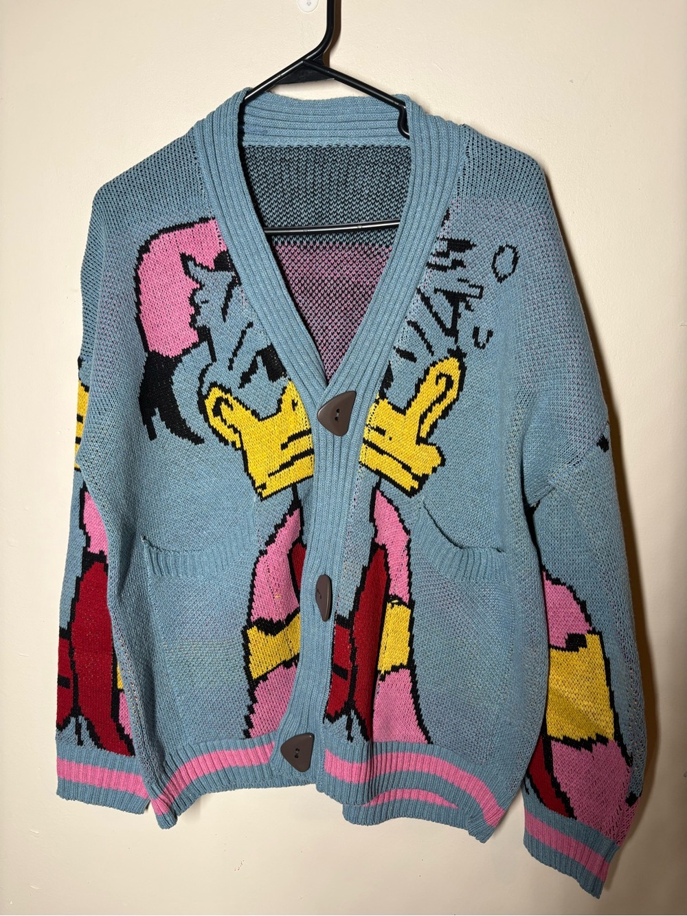 {NEW} Women's Donald Duck Knit Cardigan Sweater Large - Picture 6 of 7